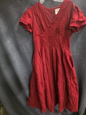 C. Wonder Red V-Neck Button-Front Midi Dress